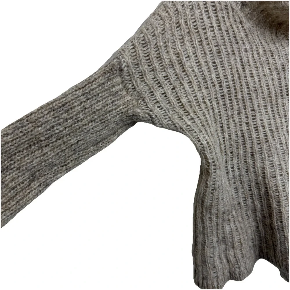 Eileen Fisher Open Knit‎ Mohair Turtleneck Mock Neck Hi Low Oatmeal Sweater Sz L